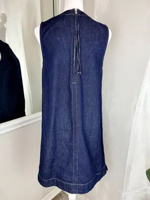 Madewell Denim Shift Dress Womens Size 2 100% Cotton Sleeveless Blue Midi thumbnail 3