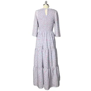 Melloday Baby Blue & Pink Smocked Bodice Tiered Floral Print Maxi Dress M thumbnail 7