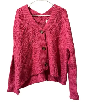 RD Style Women Size XL Chunky Knit Cardigan Sweater‎ Button Cotton Blend Cottage thumbnail 1