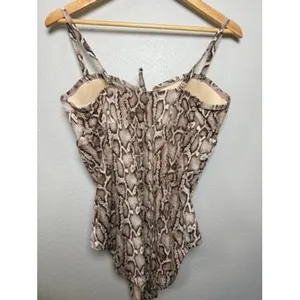 Kona‎ Sol Womens Snakeskin Print One Piece Swimsuit Brown Tan XL Sweetheart Neck thumbnail 4