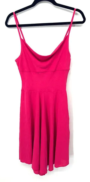 See You Monday Y2K‎ Hot Pink Cowl Neck Fit Flare Mini Dress MED Festival Barbie thumbnail 1