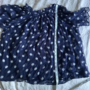 J. Crew Sheer Flowy Smocked Top Ombré Polka Dot Crinkle Chiffon Navy Large Cupro thumbnail 8