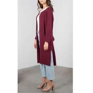 MOD REF Duster Cardigan Women M Gray Ribbed Knit Belted Sweater TR2109-A thumbnail 6