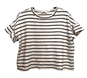 Kaileigh Striped Ruffle Sleeve Knit Top Cream Black Made‎ in USA Womens thumbnail 1