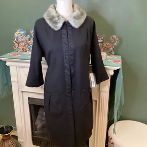 Simply Vera Vera Wang Black Trench Coat with Gray Faux Fur‎ Collar thumbnail 5
