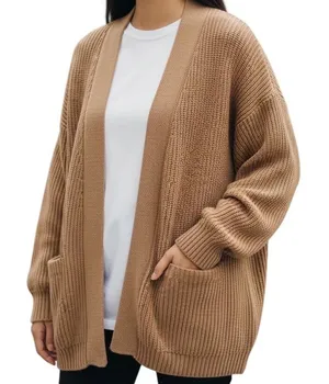 QUINCE 100% Organic Cotton‎ Oversized Ribbed Camel Brown Cardigan XS thumbnail 1