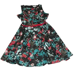 ELLE Aqua Floral Print Pleated Fit & Flare Dress Size M thumbnail 8