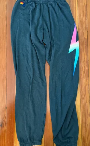 Aviator Nation Black Joggers with Multicolor Lightning thumbnail 1