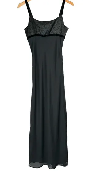 Vtg Y2K Jonathan Martin Black Slip Maxi Dress Velvet Floral Bodice Sz S/M thumbnail 1