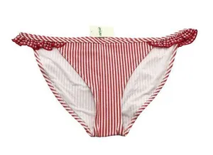 Aerie Swim Bikini Bottom Hipster Brief Seersucker Ruffle Striped Red White S thumbnail 1