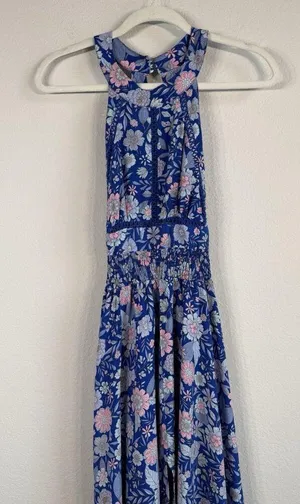 Abel the Label Blue Bell Cottage Floral Maxi Halter Backless Tie Back Dress Sz M thumbnail 4