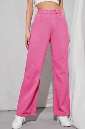 SheIn pink straight leg jeans thumbnail 1
