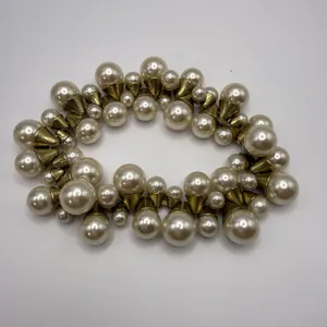 J.CREW Bracelet Cha Cha Champagne Faux Pearl Statement Stretch Gold‎ Tone thumbnail 2