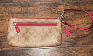 Coach Peyton Signature Go-Go Wristlet Wallet in Khaki and Red thumbnail 2