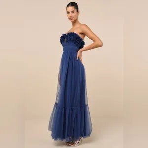Lulus Chic Spectacle Navy 3D Applique Strapless Maxi Dress thumbnail 4