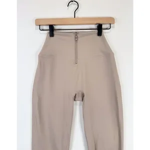 Set Active Womens Leggings Beige Sportbody Front Zip Cropped Stretch Yoga Small thumbnail 6