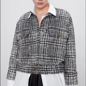 Zara Houndstooth Bomber TWEED Jacket w/ Pockets & Gold Buttons Black/White NEW thumbnail 7