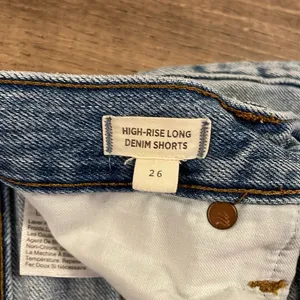 High-Rise Long Denim Shorts in Brightwater Wash thumbnail 9