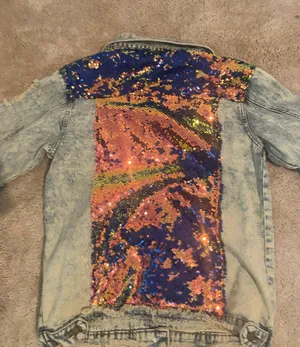 Sequin Denim Jacket Multiple Size M thumbnail 1