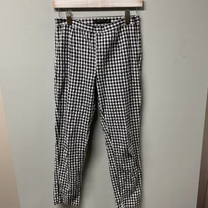 Zara Basic Gingham Trousers Womens S Navy Blue Check Side‎ Zip Ankle Pants thumbnail 2