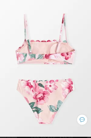Inscribed Peony Scalloped Bralette And Hipster Bikini Set thumbnail 3