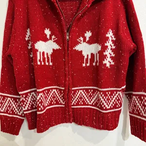 Magnolia Boutique Red White Moose Aztec Zip Sweater Cardigan Sz S NWOT thumbnail 4
