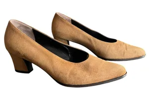 Prada Women’s Vintage Y2K Brown Suede Block Closed Toe Heels Size 37 1/2 thumbnail 1