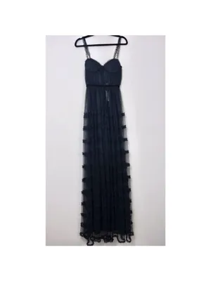 NWT Sau Lee Camille Tulle Ruffle Gown 4 Black Sheer Tiered Bustier Aline thumbnail 5