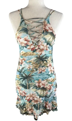 Farm Rio Mini Ruffle‎ Sun Dress Size S Tropical Hawaiian Strappy Front Beach thumbnail 1