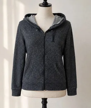 Vintage Cotton Gray Full Zip Hoodie Women S Terry Cloth Y2K Layering thumbnail 1