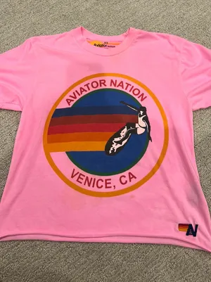Aviator nation hot pink cropped T-shirt very soft from California thumbnail 1