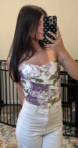 Windsor Floral Strapless Corset Crop Top thumbnail 1