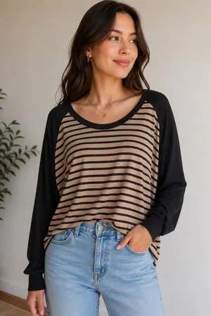 Cielo Top Striped Black Tan Medium thumbnail 1