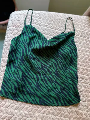 Nasty Gal Green Zebra Print Cowl Neck Slip Tank Top thumbnail 1