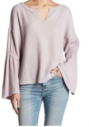 Free People We The Free‎ Light Purple Waffle Knit Dahlia Bell Sleeve Top thumbnail 1