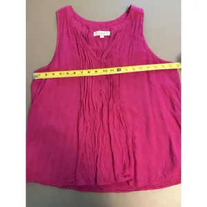 Loft Women’s Pink Y2K Pintucked Button Split Neck shell Large Blouse Sleeveless thumbnail 7