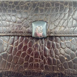 Vtg Lauren Ralph Lauren Wallet Croc Embossed Brown‎ Leather Checkbook Pocketbook thumbnail 2