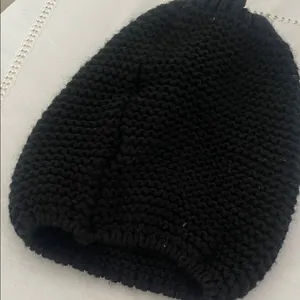 Black knit beanie with bedazzled accent thumbnail 3