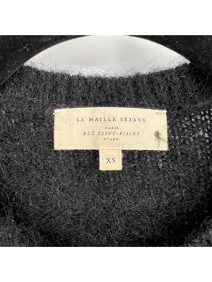 Sézane La Maille Black Sweater Floral Embroidery Size XS Cottage Folk Nouveau thumbnail 8