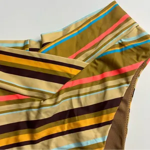 Aerie • NWT Yellow and Brown Blue Striped Bikini Bottom High Cut Cheeky thumbnail 3