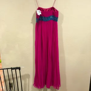 NWT NEW Scala N4008 hot pink silk and blue beaded embellished prom dress thumbnail 2