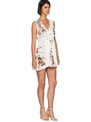 Free People Back To The Basics Floral Tunic Blouse Mini Dress Ivory Size‎ Small thumbnail 4