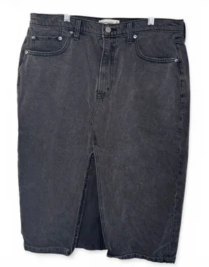Abercrombie & Fitch Black Denim Knee Length Skirt Front Slit High Rise 32W 14 thumbnail 1