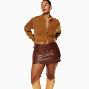 Aritzia Wilfred Nextdoor Cropped Polo Knit Cardigan Rich Chestnut New Size XS thumbnail 4