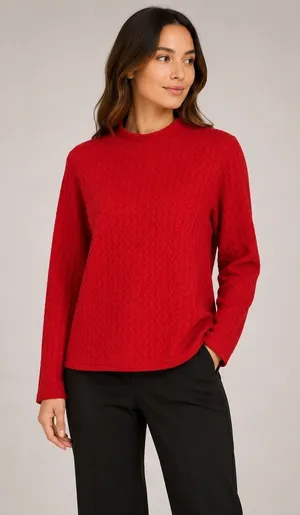 Forte Cashmere Mock Neck Sweater Women Small Red Textured Knit Quiet Luxury‎ thumbnail 1