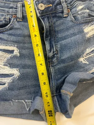American Eagle Outfitters Distressed Blue Denim Roll-Cuff Shorts thumbnail 4