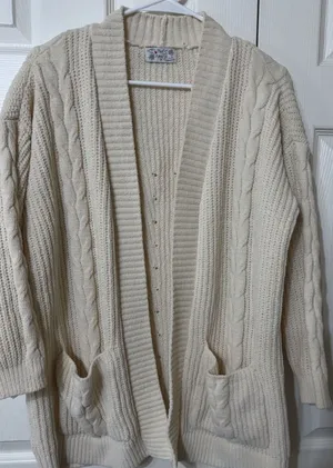 Poof Apparel Super soft Cozy Cable Knit Open Front Ivory cream Cardigan‎ - M thumbnail 1