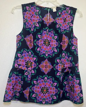 J. Crew Navy Colorful Damask Mirror Image Peplum Hem Top Tank Blouse Size 2 thumbnail 4