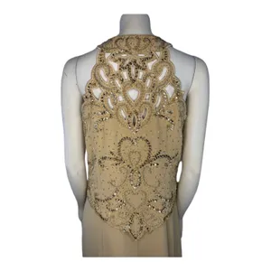 1990s Miss New York Gold Beaded Formal Gown Set Cutout Maxi L-XL thumbnail 8