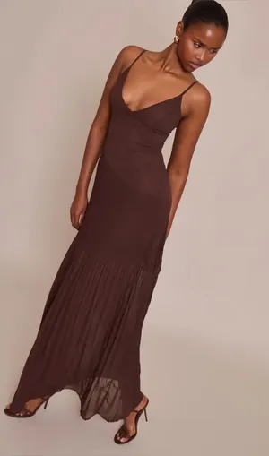Pretty Little Thing Brown Maxi Dress thumbnail 1